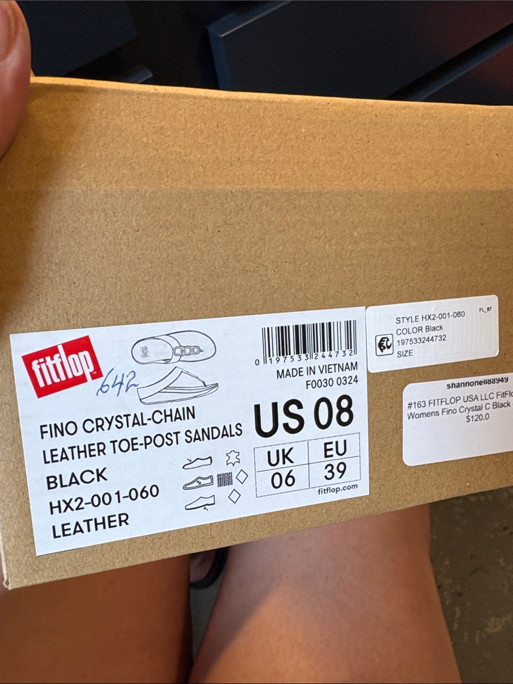 FitFlop Black Rhinestone Chain T-Strap Sandals - Picture 7 of 7